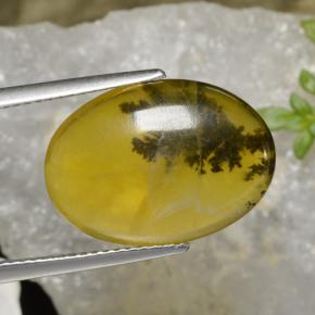 6.54 ct Yellow Moss Opal Stone, Natural Moss Opal in Oval Cabochon Shape for Sale