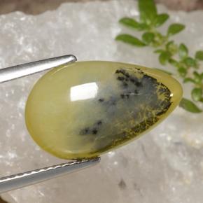 4.60 ct Yellow Moss Opal Stone, Natural Moss Opal in Pear Cabochon Shape for Sale
