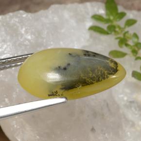 Moss Opal Gemstone in 16 x 9.8 mm Size for Sale, Moss Opal Stone in Yellow Dendrite Color