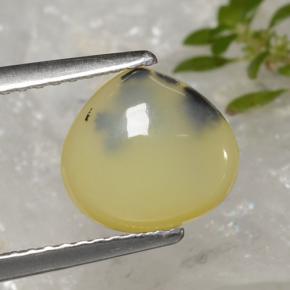 1.59 ct Yellow Moss Opal Gemstone, Moss Opal Gem in Pear Cabochon Shape for Sale.