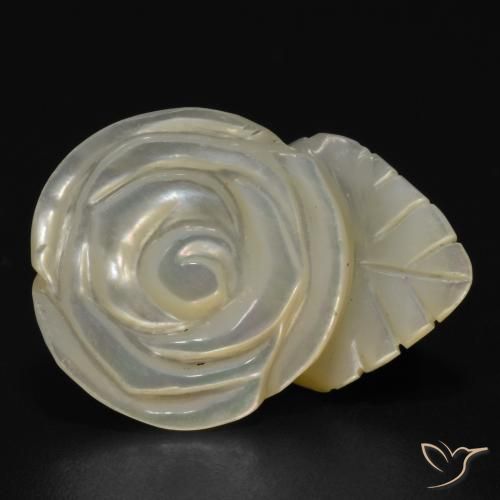 17.50 ct White Mother of Pearl Stone, Natural Mother of Pearl in Carved Rose Shape for Sale