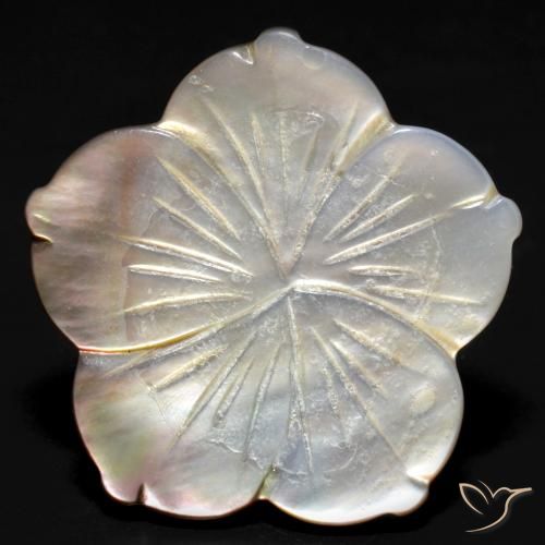 24.27 ct White Mother of Pearl Stone, Natural Mother of Pearl in Carved Flower Shape for Sale