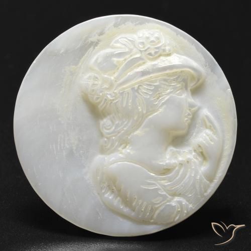 Nacre Blanc Tour 25mm de Chine, poids de 13,32 ct, pierre gemme naturelle Eau douce naturelle de pureté Opaque , 1 pièce Nacre round carved cameo, couleur : Blanc chaud, dureté de Mohs de 2.5 à 4.5, Photo A