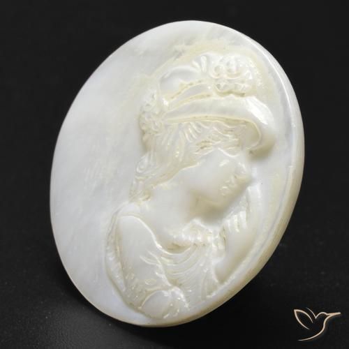 13.32 ct White Mother of Pearl Stone, Natural Mother of Pearl in Round Carved Cameo Shape for Sale