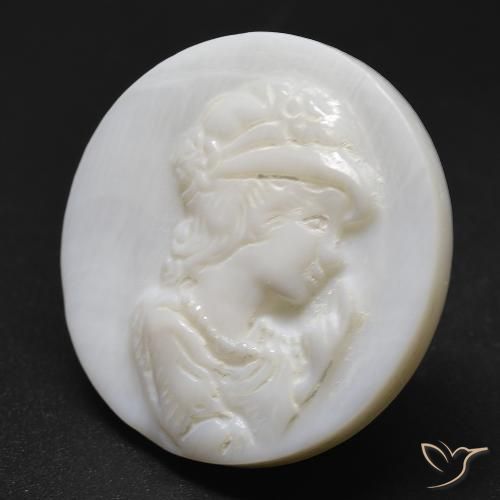19.63 ct White Mother of Pearl Stone, Natural Mother of Pearl in Round Carved Cameo Shape for Sale