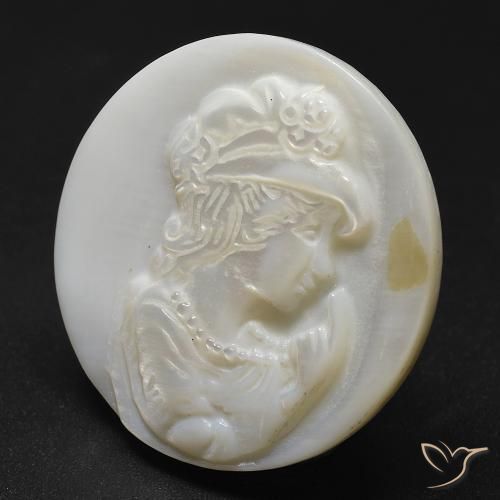 14.12 ct White Mother of Pearl Stone, Natural Mother of Pearl in Round Carved Cameo Shape for Sale
