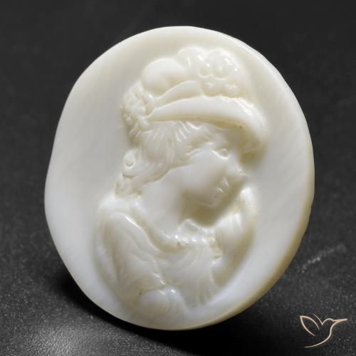 13.87 ct White Mother of Pearl Stone, Natural Mother of Pearl in Round Carved Cameo Shape for Sale