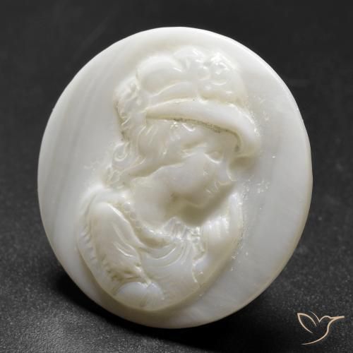 17.23 ct White Mother of Pearl Stone, Natural Mother of Pearl in Round Carved Cameo Shape for Sale