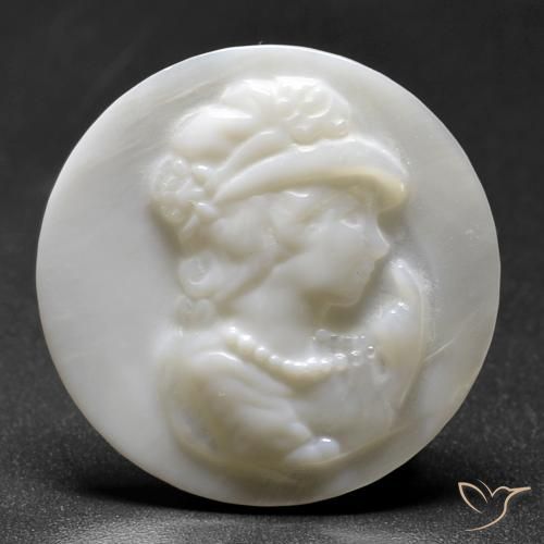 10.14 ct White Mother of Pearl Stone, Natural Mother of Pearl in Round Carved Cameo Shape for Sale