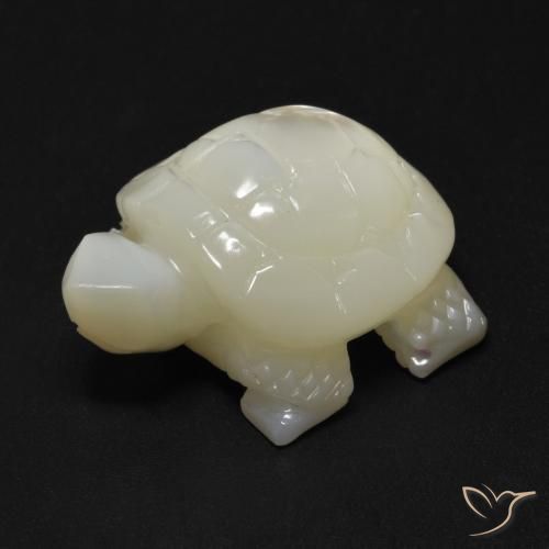 21.41 ct White Mother of Pearl Stone, Natural Mother of Pearl in Carved Turtle Shape for Sale