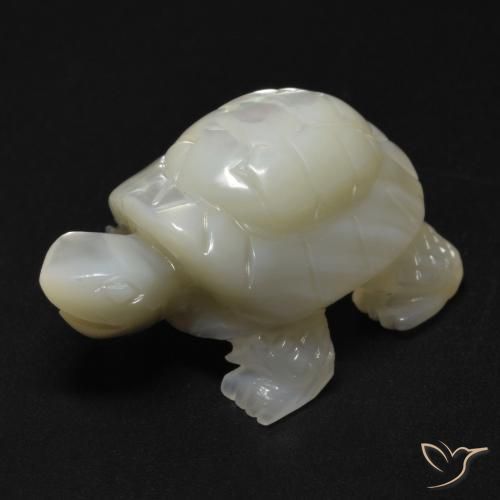 23.99 ct White Mother of Pearl Stone, Natural Mother of Pearl in Carved Turtle Shape for Sale