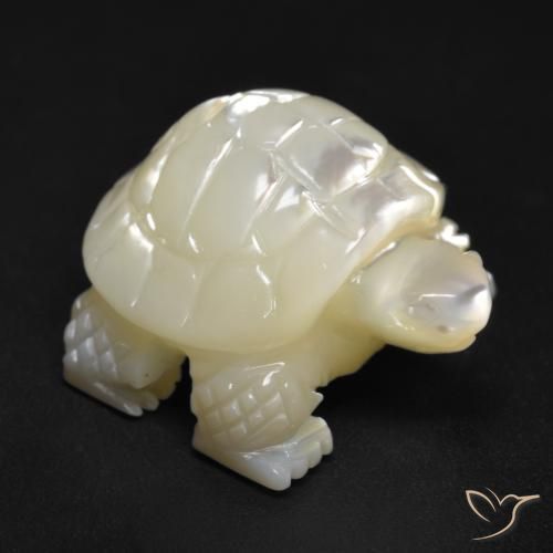 19.50 ct White Mother of Pearl Stone, Natural Mother of Pearl in Carved Turtle Shape for Sale