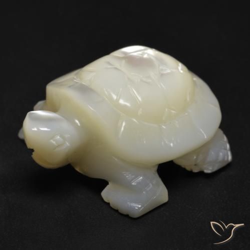 18.53 ct White Mother of Pearl Stone, Natural Mother of Pearl in Carved Turtle Shape for Sale