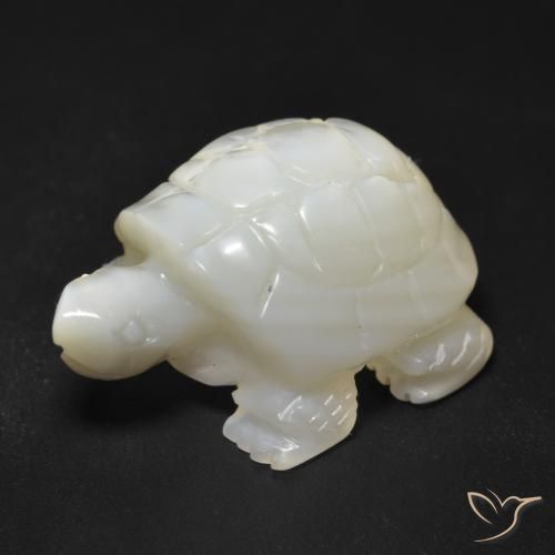 23.34 ct White Mother of Pearl Stone, Natural Mother of Pearl in Carved Turtle Shape for Sale