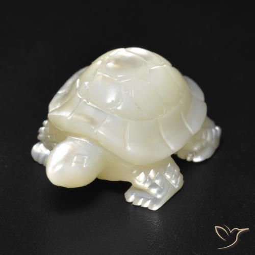 17.57 ct White Mother of Pearl Stone, Natural Mother of Pearl in Carved Turtle Shape for Sale