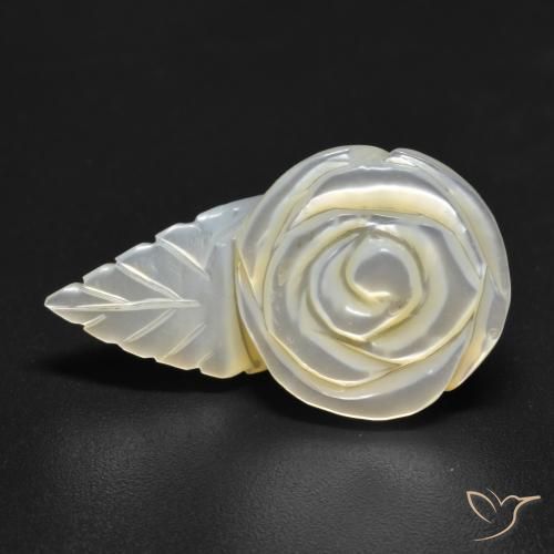 15.05 ct White Mother of Pearl Stone, Natural Mother of Pearl in Carved Rose Shape for Sale