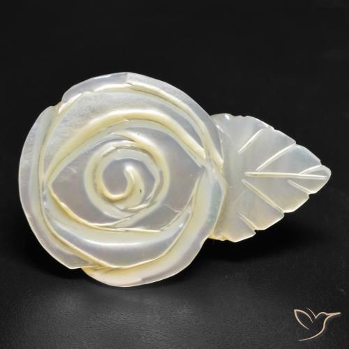 18.01 ct White Mother of Pearl Stone, Natural Mother of Pearl in Carved Rose Shape for Sale