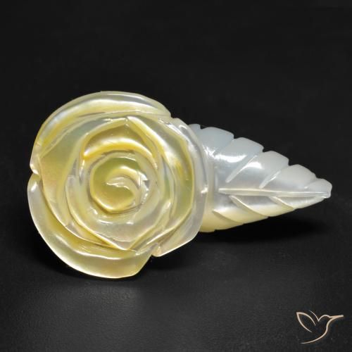 20.91 ct Yellow Mother of Pearl Stone, Natural Mother of Pearl in Carved Rose Shape for Sale