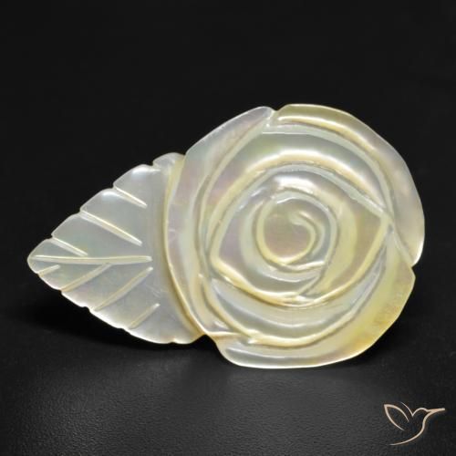 16.46 ct White Mother of Pearl Stone, Natural Mother of Pearl in Carved Rose Shape for Sale