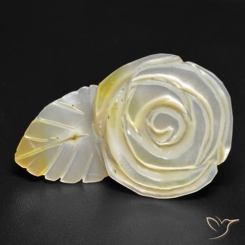 16.60 ct Yellow Mother of Pearl Stone, Natural Mother of Pearl in Carved Rose Shape for Sale