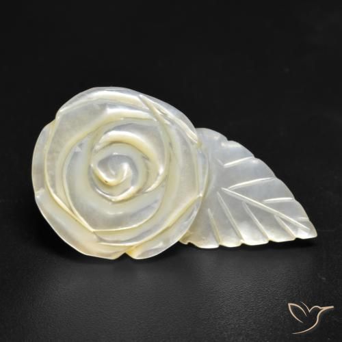 18.49 ct White Mother of Pearl Stone, Natural Mother of Pearl in Carved Rose Shape for Sale