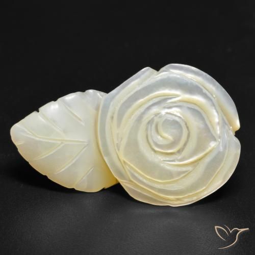 19.38 ct White Mother of Pearl Stone, Natural Mother of Pearl in Carved Rose Shape for Sale