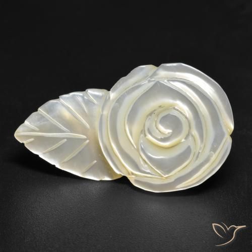 17.26 ct White Mother of Pearl Stone, Natural Mother of Pearl in Carved Rose Shape for Sale