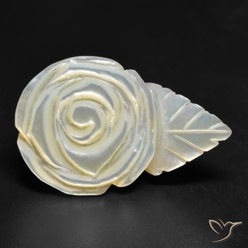 21.17 ct White Mother of Pearl Stone, Natural Mother of Pearl in Carved Rose Shape for Sale