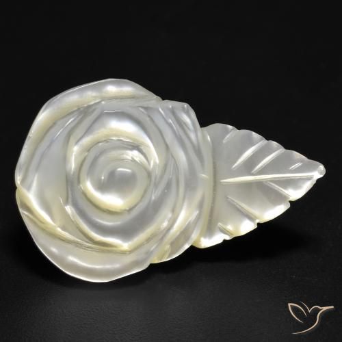 15.19 ct White Mother of Pearl Stone, Natural Mother of Pearl in Carved Rose Shape for Sale