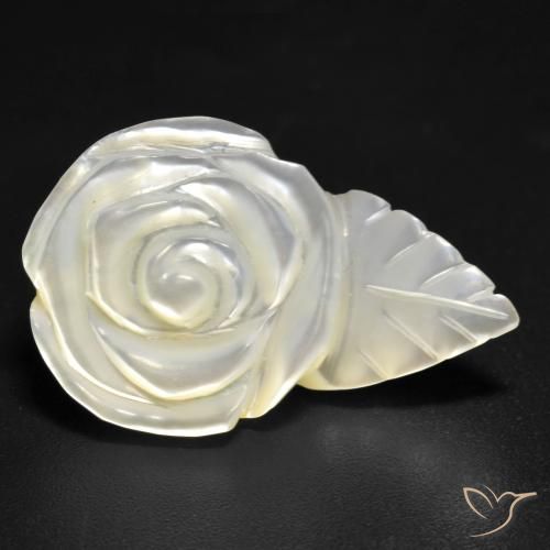 12.59 ct White Mother of Pearl Stone, Natural Mother of Pearl in Carved Rose Shape for Sale