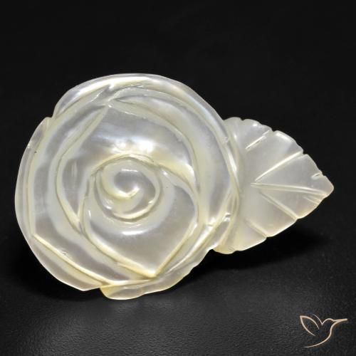 15.15 ct White Mother of Pearl Stone, Natural Mother of Pearl in Carved Rose Shape for Sale
