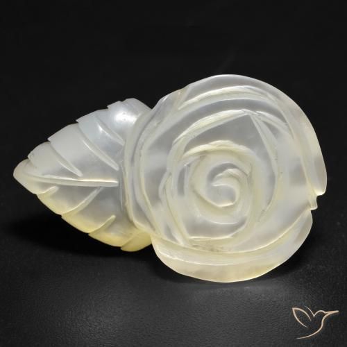 14.21 ct White Mother of Pearl Stone, Natural Mother of Pearl in Carved Rose Shape for Sale