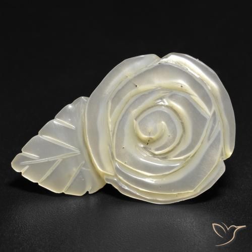 14.48 ct White Mother of Pearl Stone, Natural Mother of Pearl in Carved Rose Shape for Sale