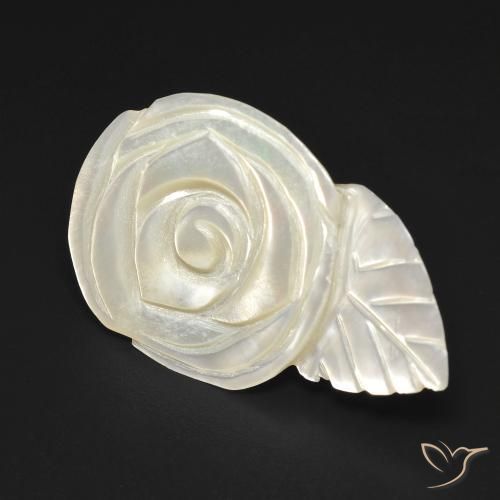 13.65 ct White Mother of Pearl Stone, Natural Mother of Pearl in Carved Rose Shape for Sale