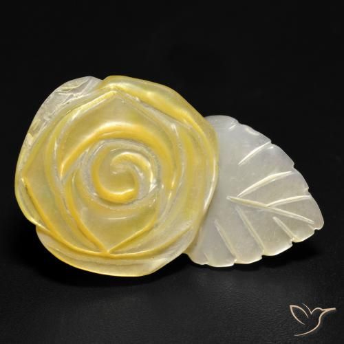 21.40 ct Yellow Mother of Pearl Stone, Natural Mother of Pearl in Carved Rose Shape for Sale