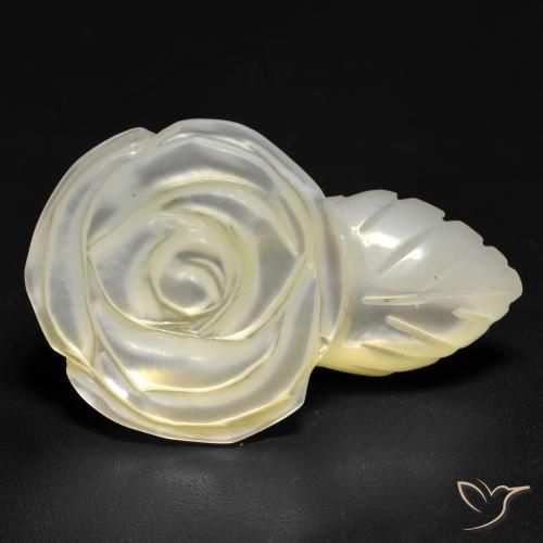 19.04 ct White Mother of Pearl Stone, Natural Mother of Pearl in Carved Rose Shape for Sale