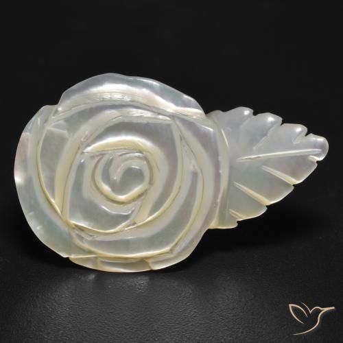 11.41 ct White Mother of Pearl Stone, Natural Mother of Pearl in Carved Rose Shape for Sale