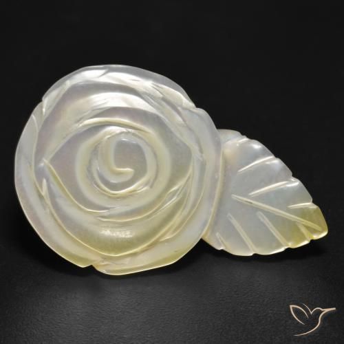 17.04 ct White Mother of Pearl Stone, Natural Mother of Pearl in Carved Rose Shape for Sale