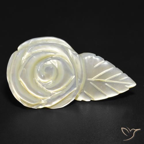 14.35 ct White Mother of Pearl Stone, Natural Mother of Pearl in Carved Rose Shape for Sale