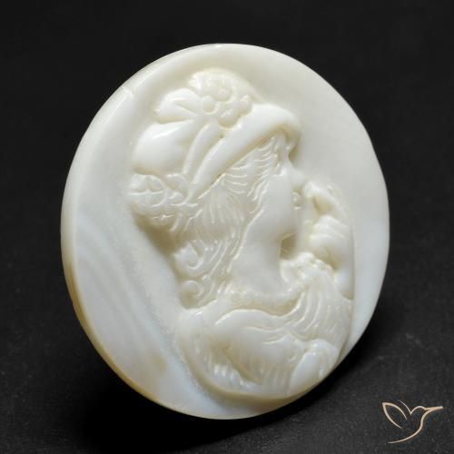 14.43 ct White Mother of Pearl Stone, Natural Mother of Pearl in Round Carved Cameo Shape for Sale