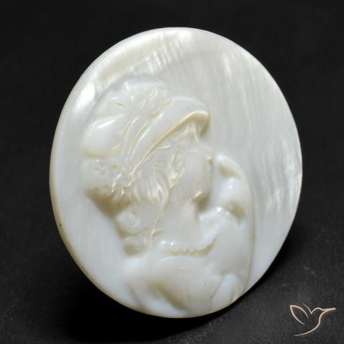 12.81 ct White Mother of Pearl Stone, Natural Mother of Pearl in Round Carved Cameo Shape for Sale