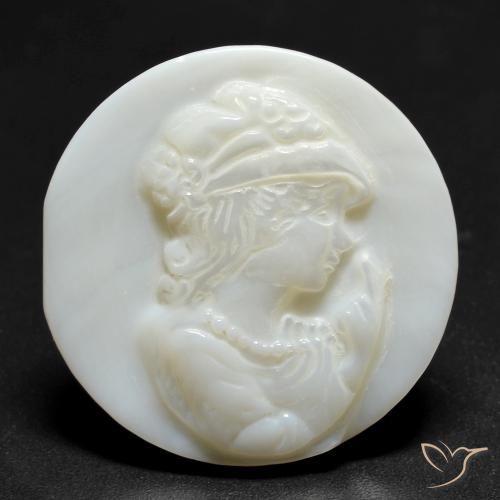 Nacre Blanc Tour 25mm de Chine, poids de 14,15 ct, pierre gemme naturelle Eau douce naturelle de pureté Opaque , 1 pièce Nacre round carved cameo, couleur : Blanc perle, dureté de Mohs de 2.5 à 4.5, Photo A