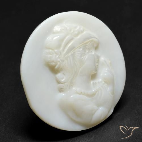 14.15 ct White Mother of Pearl Stone, Natural Mother of Pearl in Round Carved Cameo Shape for Sale