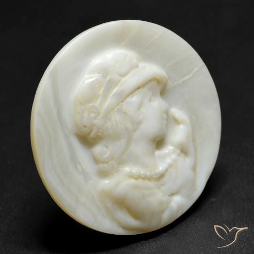 11.45 ct White Mother of Pearl Stone, Natural Mother of Pearl in Round Carved Cameo Shape for Sale