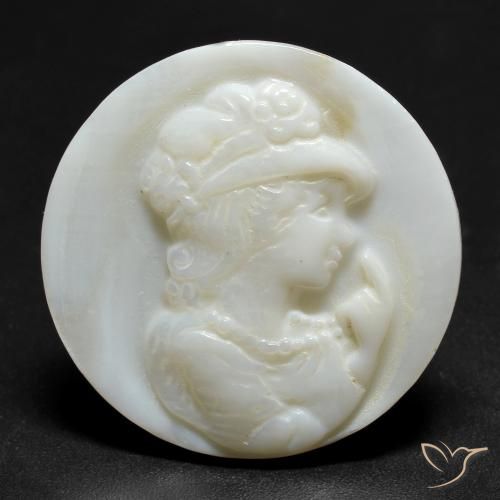 25mm Madreperla bianco Cameo rotondo intagliato dalla Cina, peso di 12,47 ct, pietra preziosa naturale Acqua dolce naturale in purezza Opaque, Madreperla 1pz - il colore è bianco perla, durezza Mohs di 2,5 - 4,5, Photo A