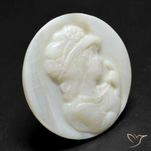 12.47 ct White Mother of Pearl Stone, Natural Mother of Pearl in Round Carved Cameo Shape for Sale
