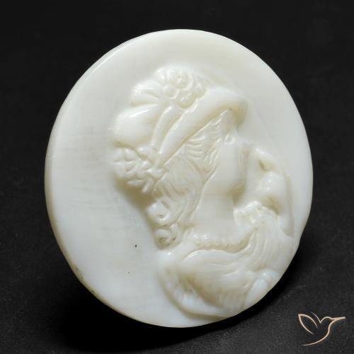 14.44 ct White Mother of Pearl Stone, Natural Mother of Pearl in Round Carved Cameo Shape for Sale