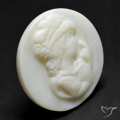 16.47 ct White Mother of Pearl Stone, Natural Mother of Pearl in Round Carved Cameo Shape for Sale