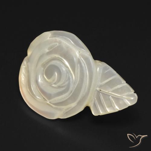 11.49 ct White Mother of Pearl Stone, Natural Mother of Pearl in Carved Rose Shape for Sale