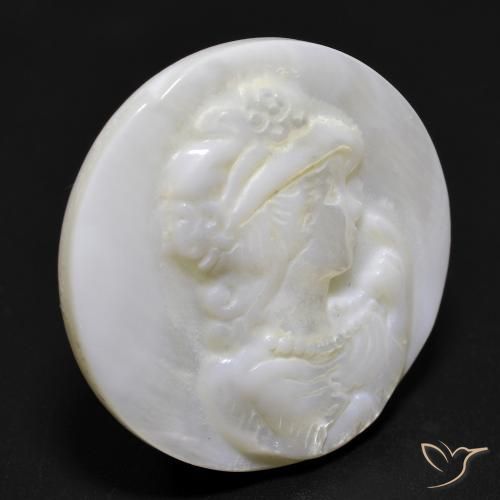 16.81 ct White Mother of Pearl Stone, Natural Mother of Pearl in Round Carved Cameo Shape for Sale